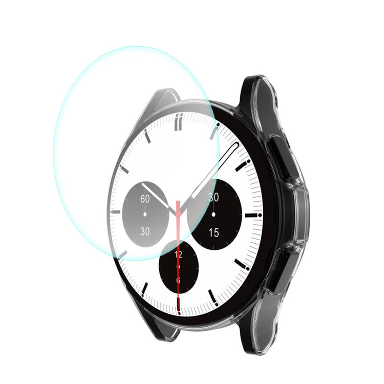 Alle Tiders Samsung Galaxy Watch 4 Classic (42mm) Cover med Skærmbeskytter i Silikone og Hærdet Glas - Gennemsigtig#serie_549