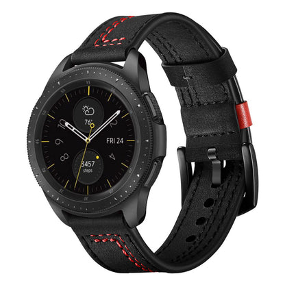 Huawei Watch GT / Samsung Galaxy Watch 46mm stitches texture genuine leather watch band - Black#serie_1