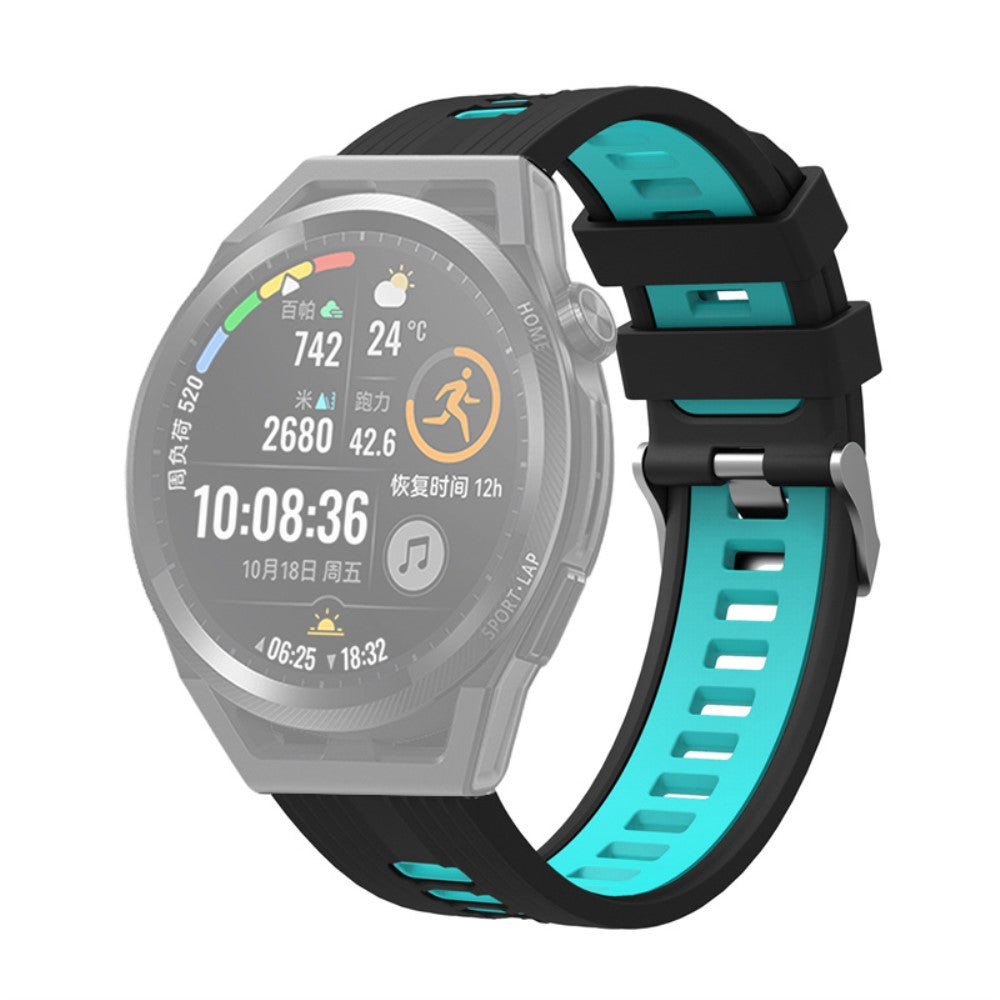 20mm Universal dual color silicone watch strap - Black / Cyan#serie_6
