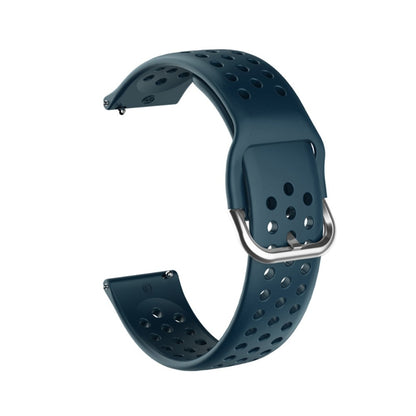 22mm Universal round hole style silicone watch strap - Deep Cyan / Silver Buckle#serie_15
