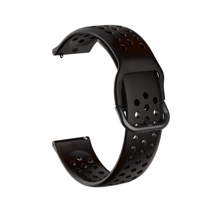 22mm Universal round hole style silicone watch strap - Black / Black Buckle#serie_4