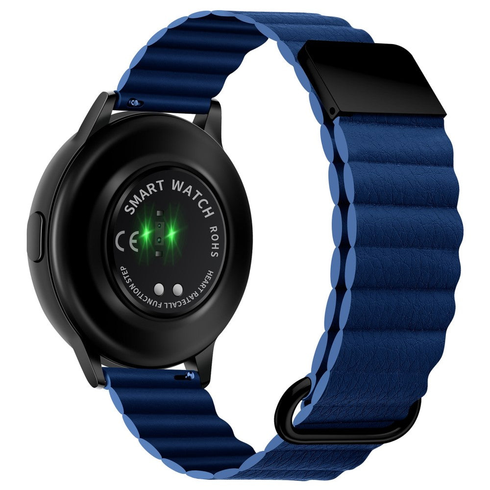 20mm Universal litchi style genuine leather watch strap - Black Buckle / Midnight Blue#serie_11