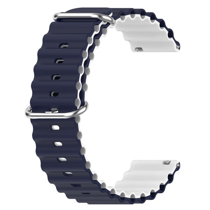 22mm Universal wavy style silicone watch strap - Midnight Blue / White#serie_9