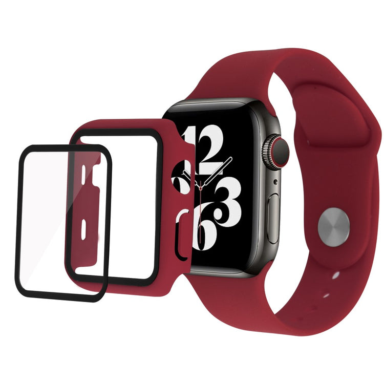 Apple Watch Series 7 41mm Silikone Cover med Rem og Hærdet Glas - Rød#serie_1