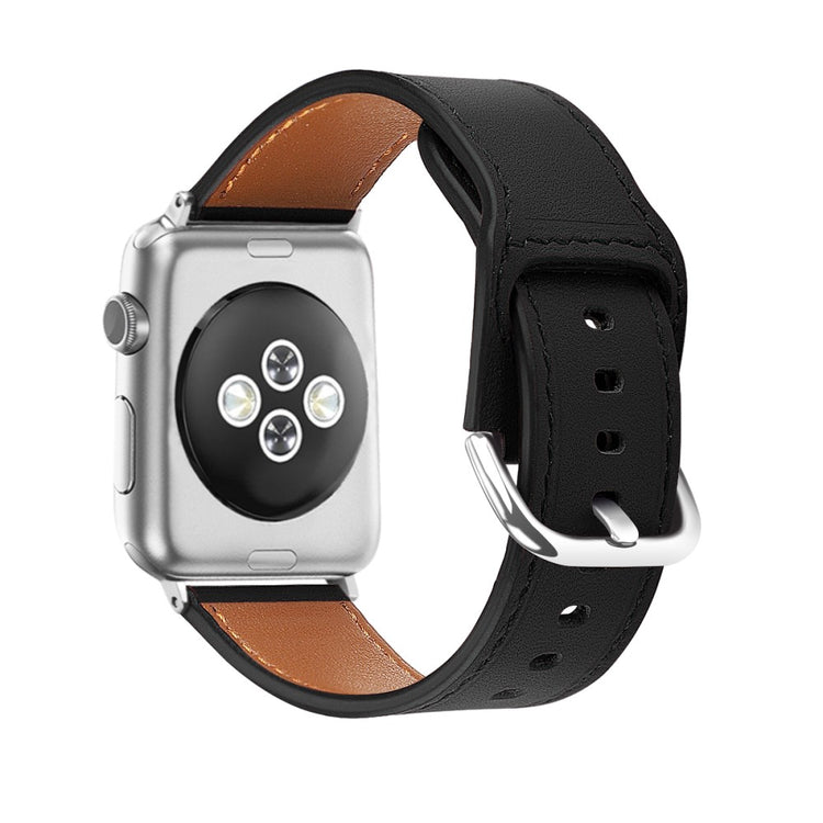 Vildt fantastisk Apple Watch Series 7 41mm Ægte læder Rem - Størrelse: L - Sort#serie_1