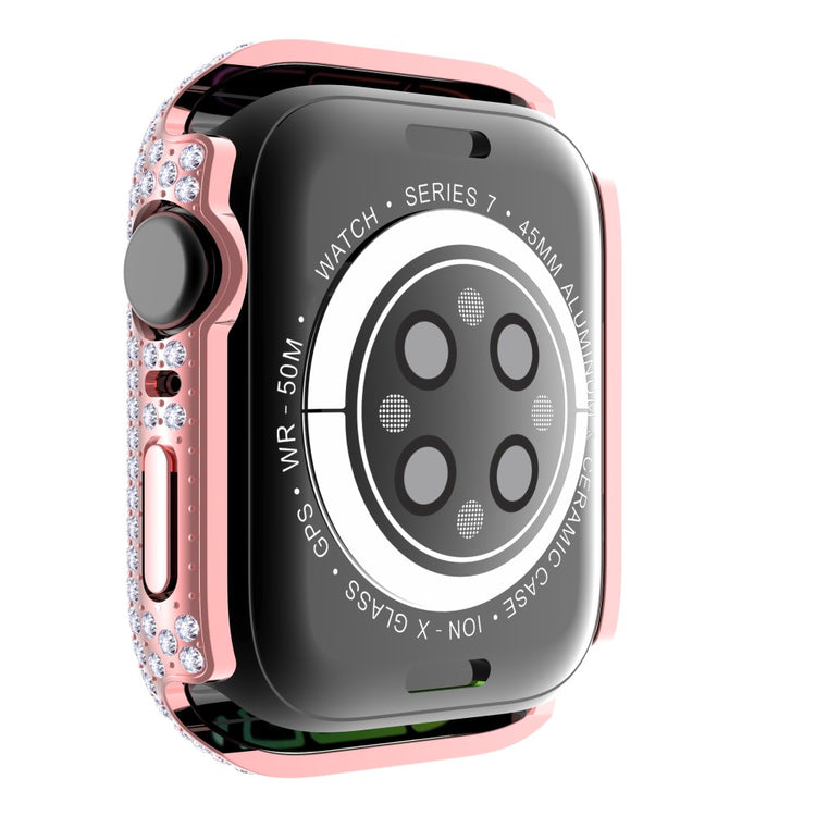 Beskyttende Apple Watch Series 7 41mm Cover med Skærmbeskytter i Plastik og Rhinsten - Pink#serie_2