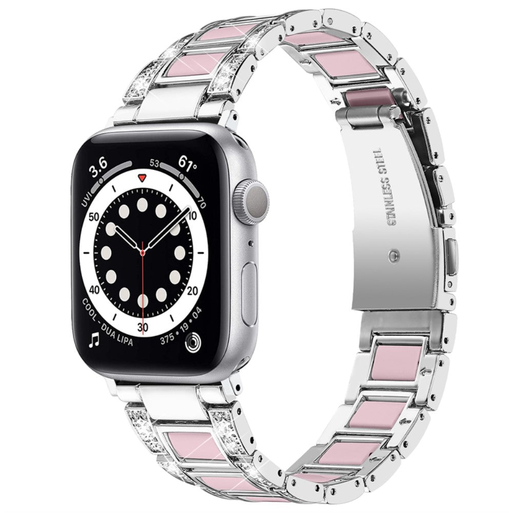 Komfortabel Apple Watch Series 7 41mm Metal og Rhinsten Rem - Sølv#serie_3