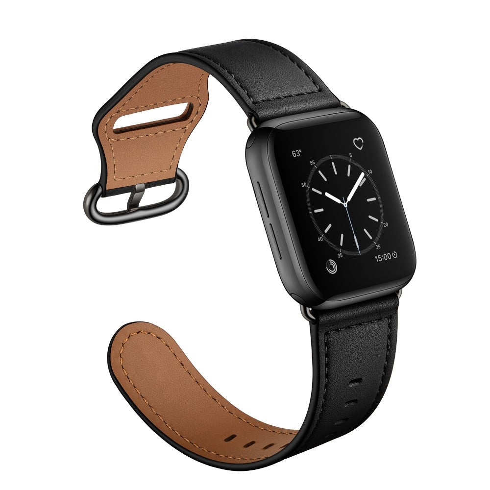 Fortrinligt Apple Watch Series 7 41mm Ægte læder Urrem - Sort#serie_1