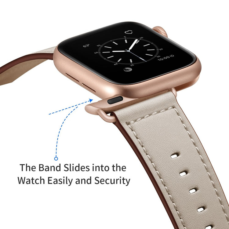 Fortrinligt Apple Watch Series 7 41mm Ægte læder Urrem - Beige#serie_3