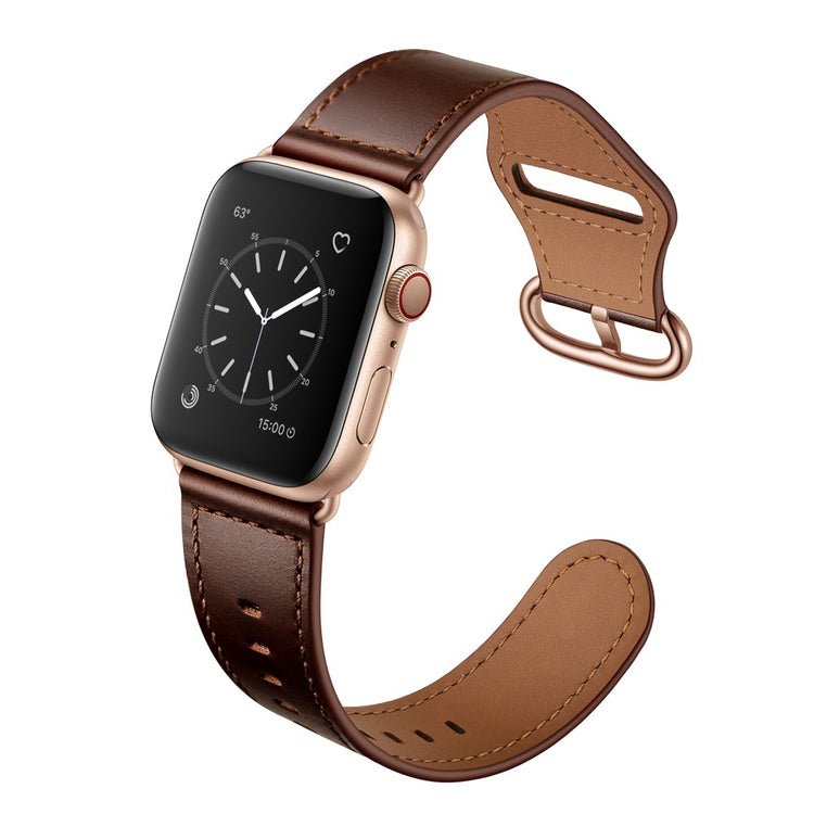 Fortrinligt Apple Watch Series 7 41mm Ægte læder Urrem - Brun#serie_5