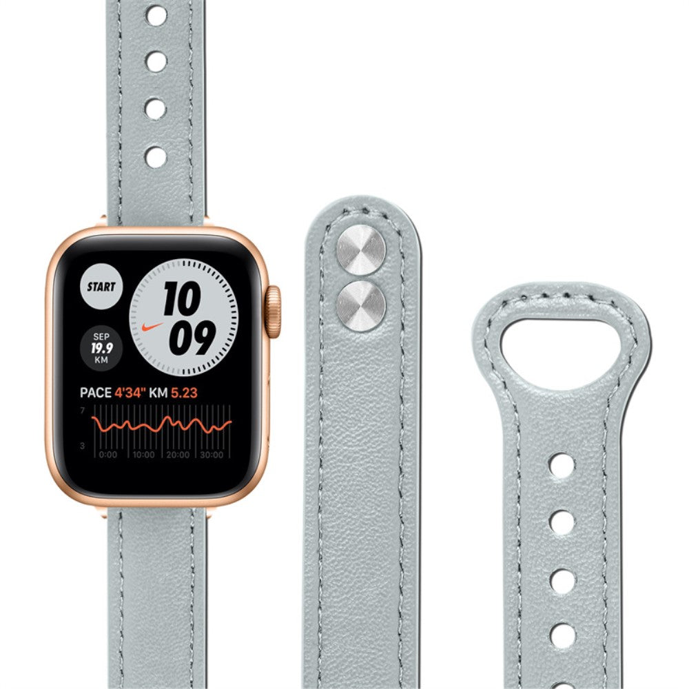 Rigtigt nydelig Universal Apple Ægte læder Urrem - Sølv#serie_8