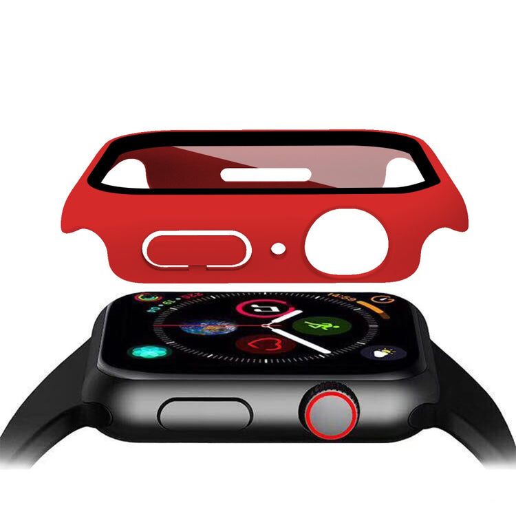 Vildt Godt Apple Watch Series 7 45mm Cover med Skærmbeskytter i Plastik og Hærdet Glas - Rød#serie_8