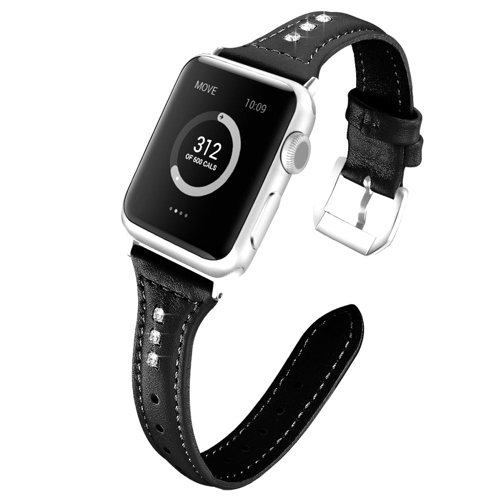 Meget godt Apple Watch Series 7 45mm Ægte læder Rem - Sort#serie_1