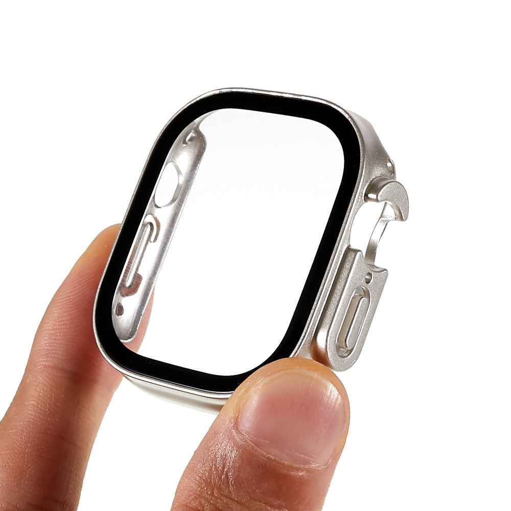 Super Fint Apple Watch Ultra Cover med Skærmbeskytter i Plastik og Hærdet Glas - Sølv#serie_3