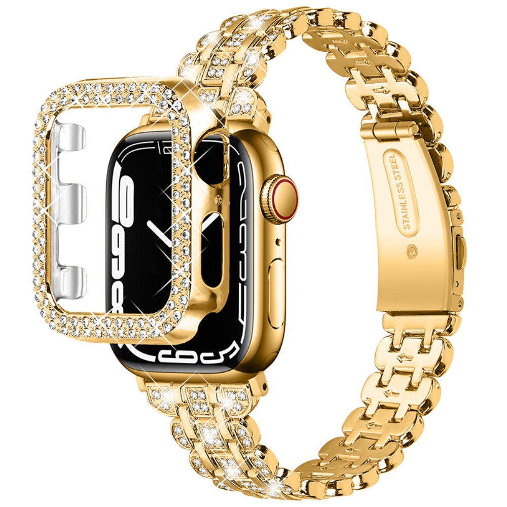 Vildt kønt Apple Watch Series 7 41mm Metal og Rhinsten Rem - Guld#serie_3