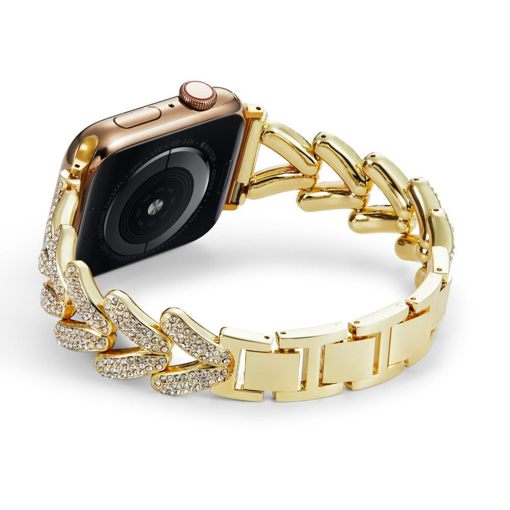 Vildt Fed Metal Og Rhinsten Universal Rem passer til Apple Smartwatch - Guld#serie_2