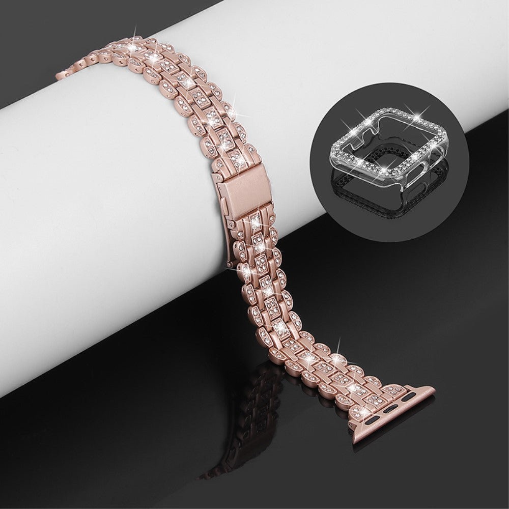 Skøn Apple Watch Series 7 45mm Metal og  Rhinsten Urrem - Pink#serie_1