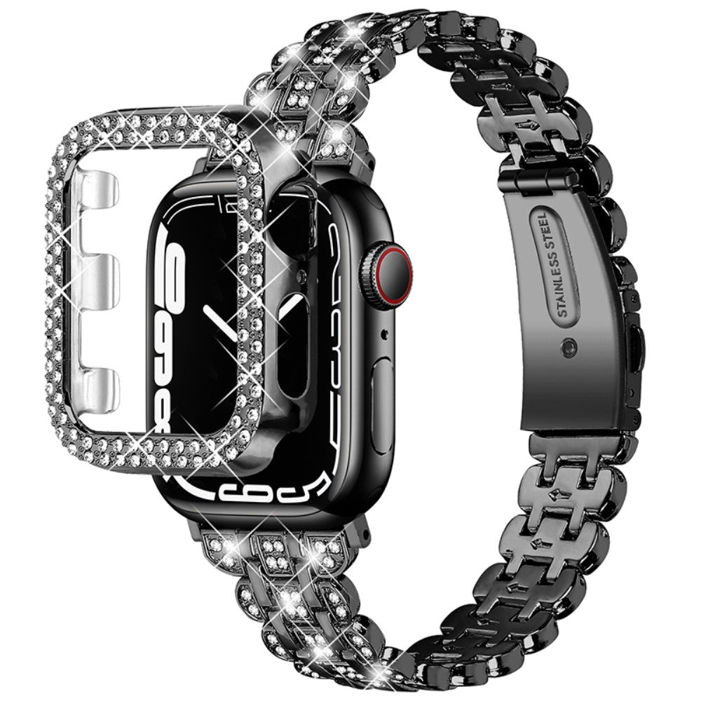 Superflot Apple Watch Series 7 45mm Metal og Rhinsten Rem - Sort#serie_2