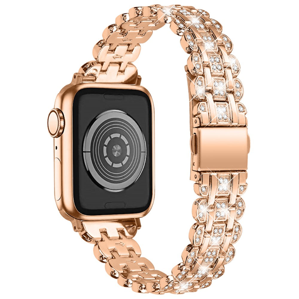 Skøn Apple Watch Series 7 45mm Metal og  Rhinsten Urrem - Pink#serie_4