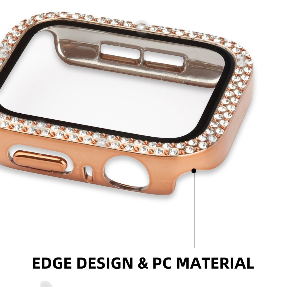 Super Fint Apple Watch Series 8 (45mm) / Apple Watch Series 7 45mm Cover med Skærmbeskytter i Plastik, Rhinsten og Hærdet Glas - Pink#serie_6