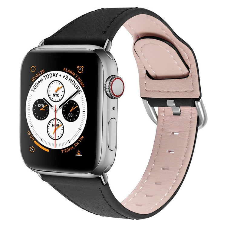 Mega slidstærk Apple Watch Series 1-3 42mm Ægte læder Rem - Sort#serie_1