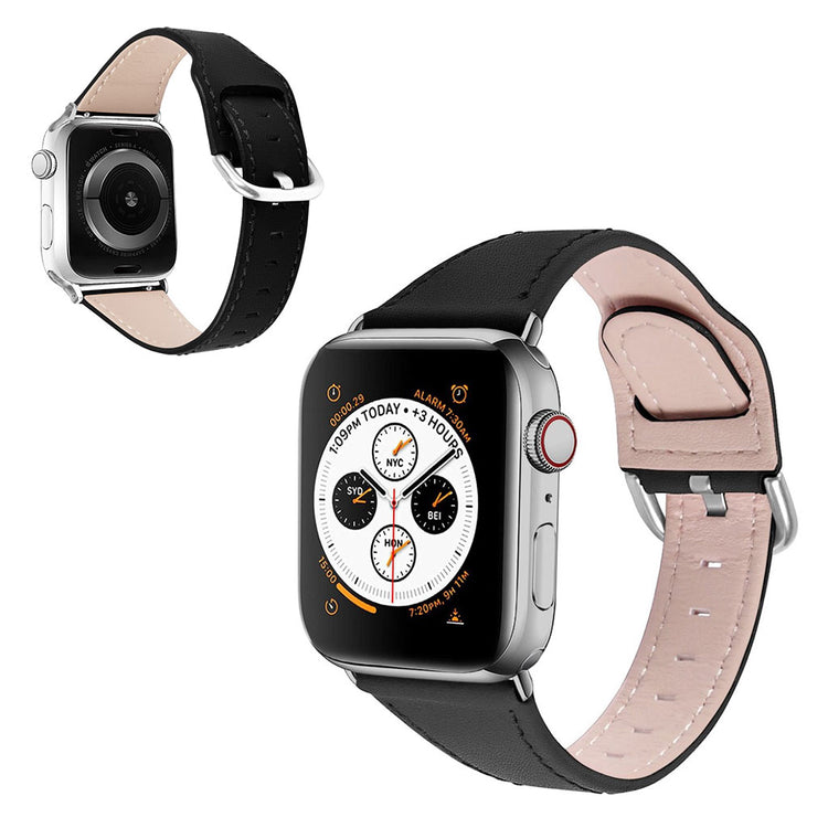 Mega slidstærk Apple Watch Series 1-3 42mm Ægte læder Rem - Sort#serie_1