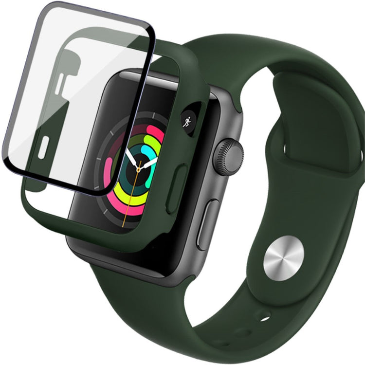 Apple Watch Series 1-3 38mm Silikone Cover med Rem og Hærdet Glas - Grøn#serie_3