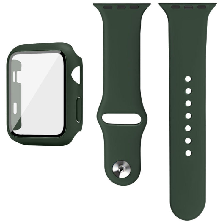 Apple Watch Series 1-3 38mm Silikone Cover med Rem og Hærdet Glas - Grøn#serie_3