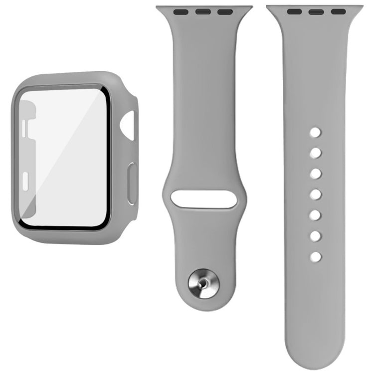 Apple Watch Series 1-3 38mm Silikone Cover med Rem og Hærdet Glas - Sølv#serie_4