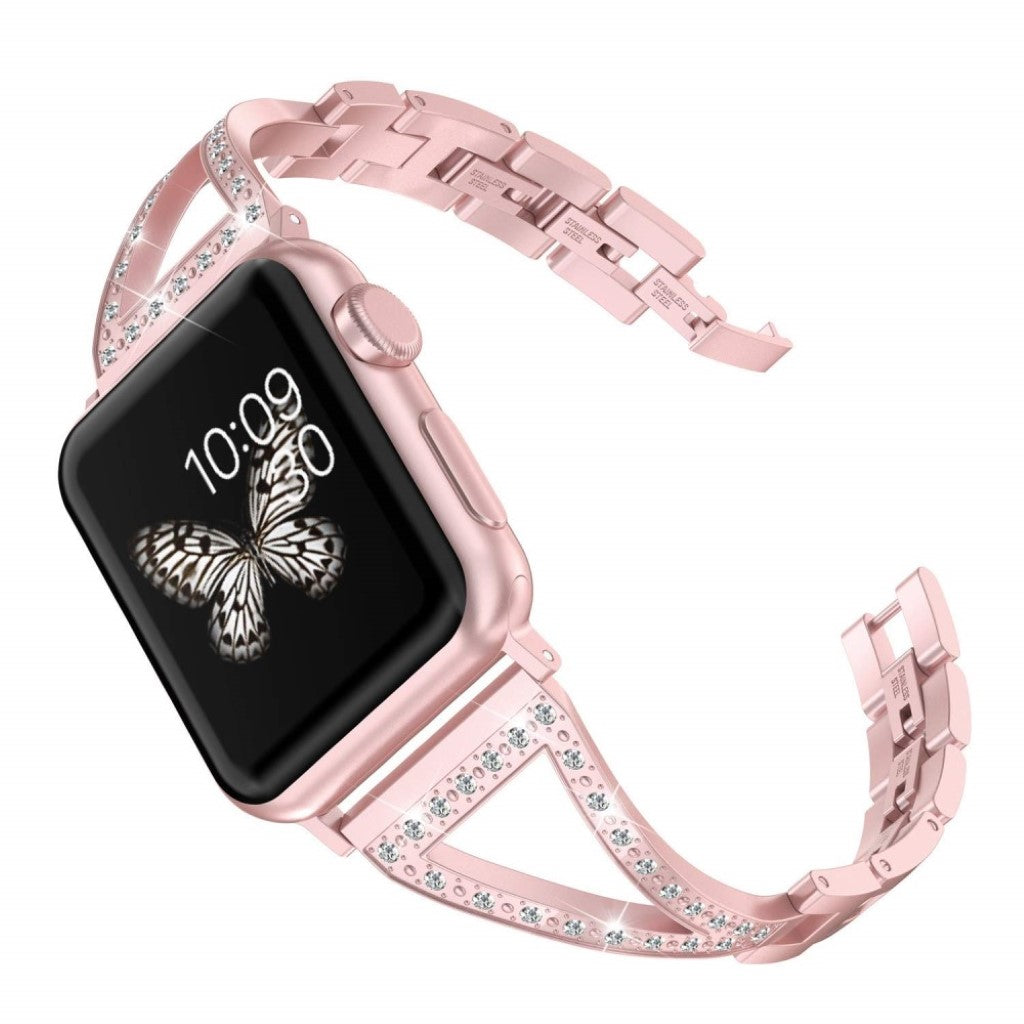 Holdbart Apple Watch Series 4 40mm Metal og Rhinsten Rem - Pink#serie_3