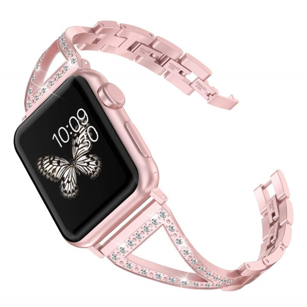 Holdbart Apple Watch Series 4 40mm Metal og Rhinsten Rem - Pink#serie_3