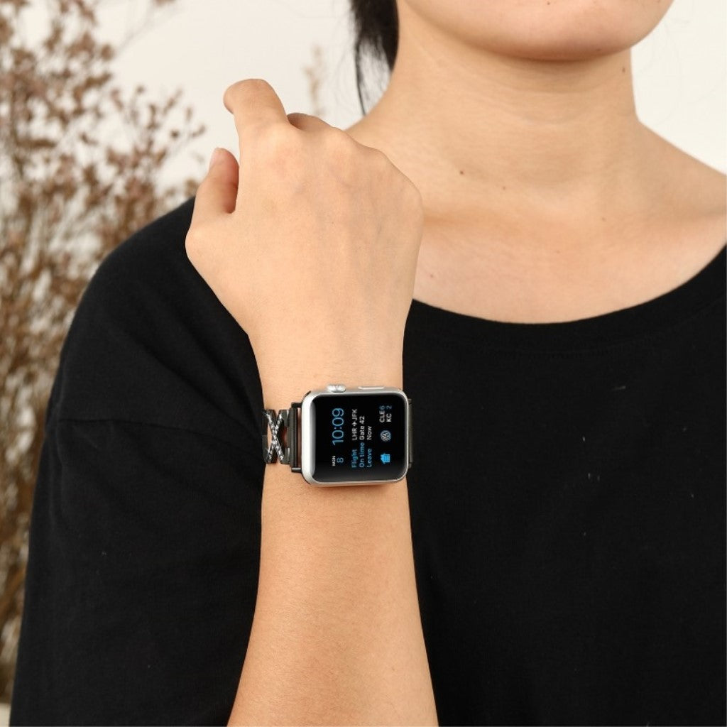 Smuk Apple Watch Series 4 44mm Metal og Rhinsten Rem - Sort#serie_1