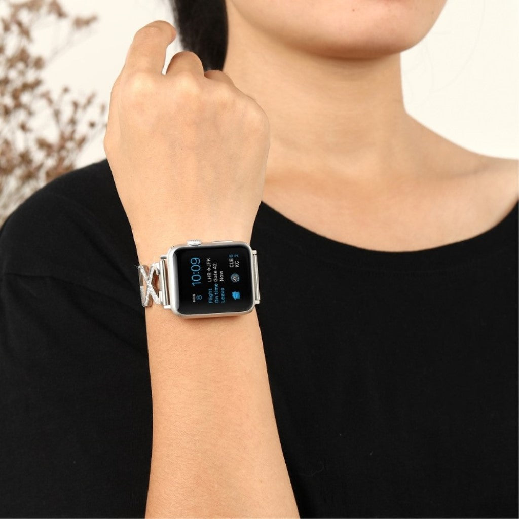 Smuk Apple Watch Series 4 44mm Metal og Rhinsten Rem - Sølv#serie_2