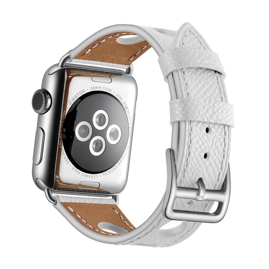  Apple Watch Series 5 40mm / Apple Watch 40mm Ægte læder Rem - Hvid#serie_1