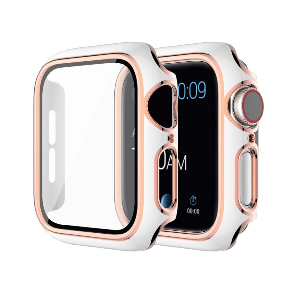 Rigtigt Flot Apple Watch Series 6 44mm / Apple Watch Series 5 44mm Cover med Skærmbeskytter i Silikone og Hærdet Glas - Hvid#serie_1