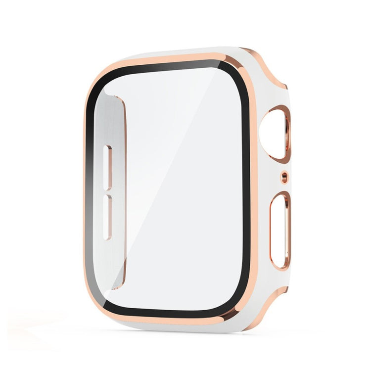 Rigtigt Flot Apple Watch Series 6 44mm / Apple Watch Series 5 44mm Cover med Skærmbeskytter i Silikone og Hærdet Glas - Hvid#serie_1