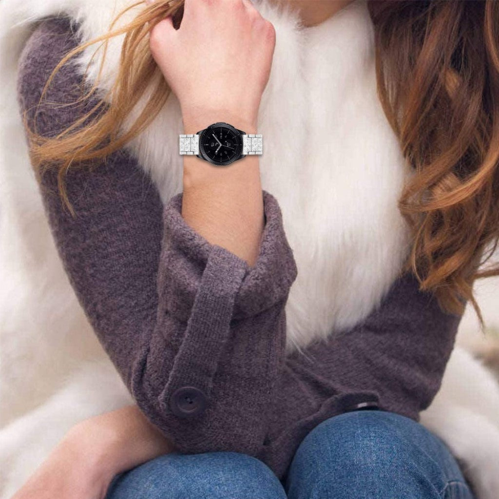 Fint Samsung Galaxy Watch (42mm) Metal og Rhinsten Rem - Sølv#serie_2