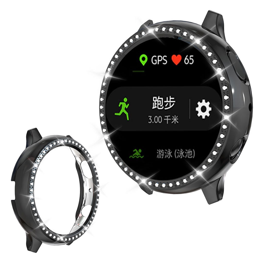 Samsung Galaxy Watch Active 2 - 44mm  Rhinsten og Silikone Bumper  - Sort#serie_1