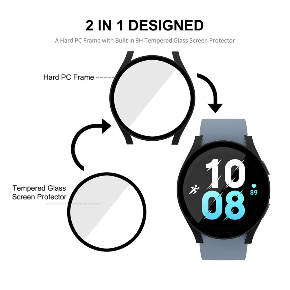 Flot Samsung Galaxy Watch 5 (44mm) Cover med Skærmbeskytter i Plastik og Hærdet Glas - Pink#serie_7