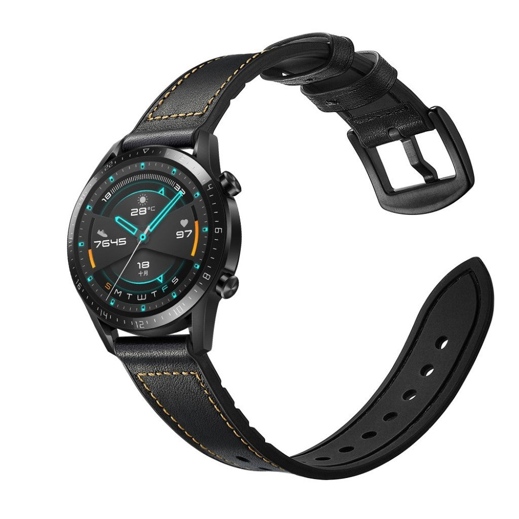 Helt vildt elegant Huawei Watch GT 2 46mm Ægte læder Rem - Sort#serie_1