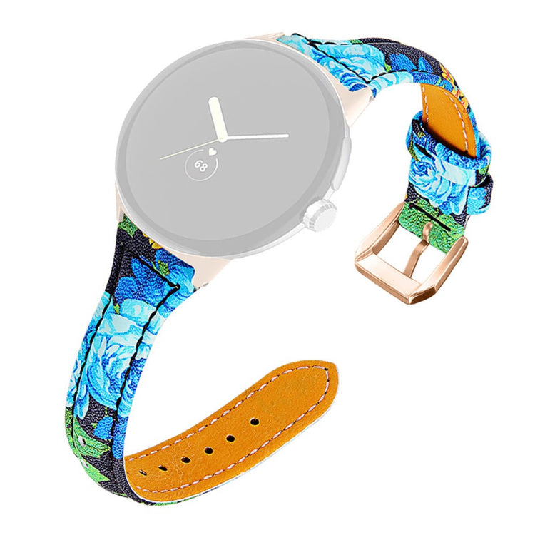 Meget fint Google Pixel Watch Ægte læder Rem - Blå#serie_3