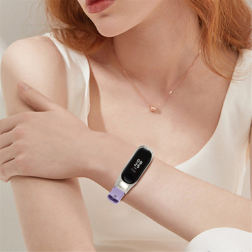  Xiaomi Mi Smart Band 6 / Xiaomi Mi Band 5 Ægte læder Urrem - Lilla#serie_6