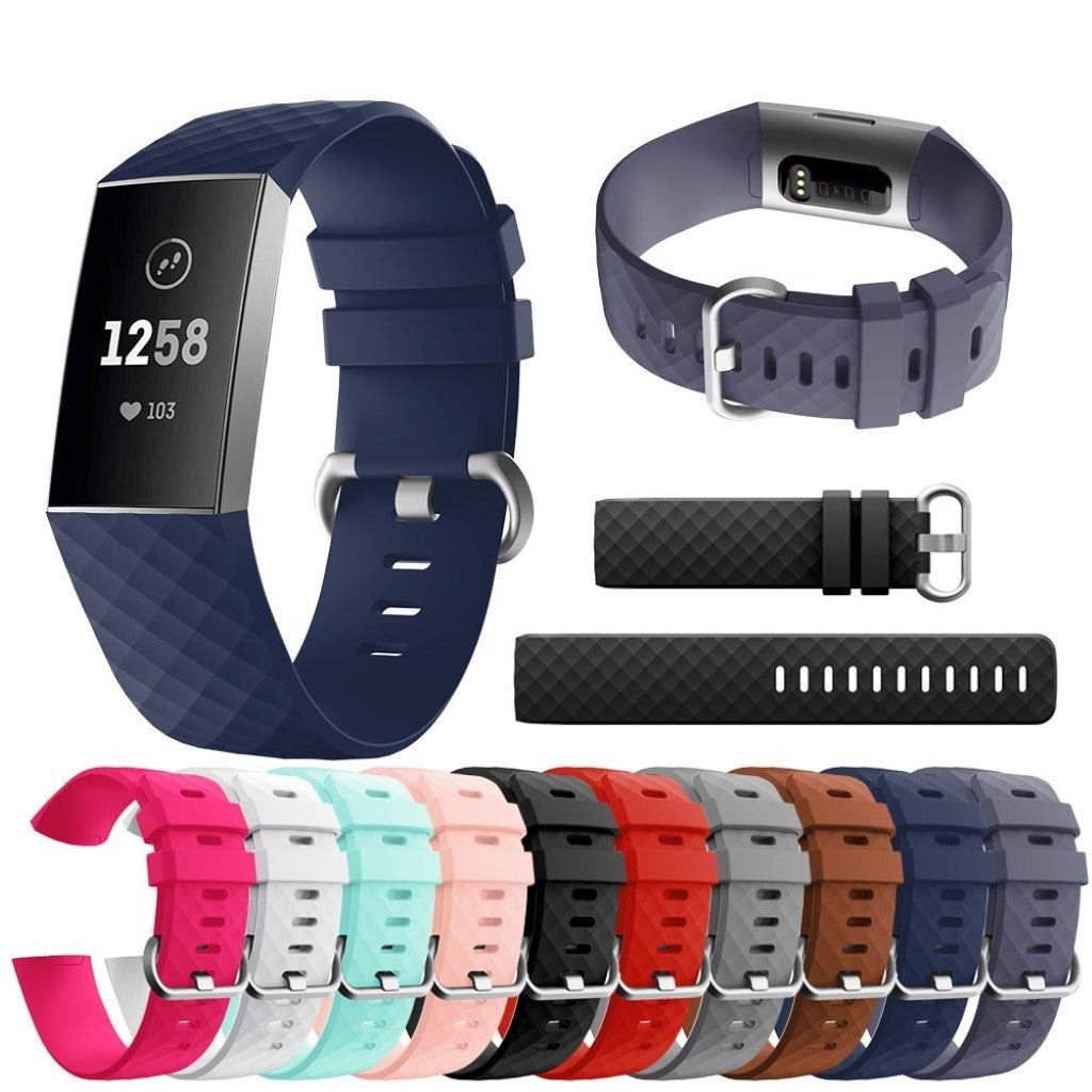 Mega sejt Fitbit Charge 4 / Fitbit Charge 3 Silikone Rem - Størrelse: L - Sort#serie_1