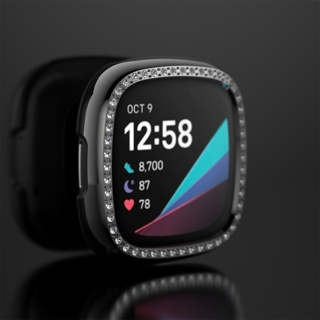 Rigtigt Flot Fitbit Versa 3 / Fitbit Sense Rhinsten og Silikone Cover - Sølv#serie_7