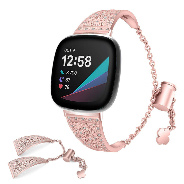 Yndigt Fitbit Versa 3 / Fitbit Sense Metal og Rhinsten Rem - Pink#serie_4