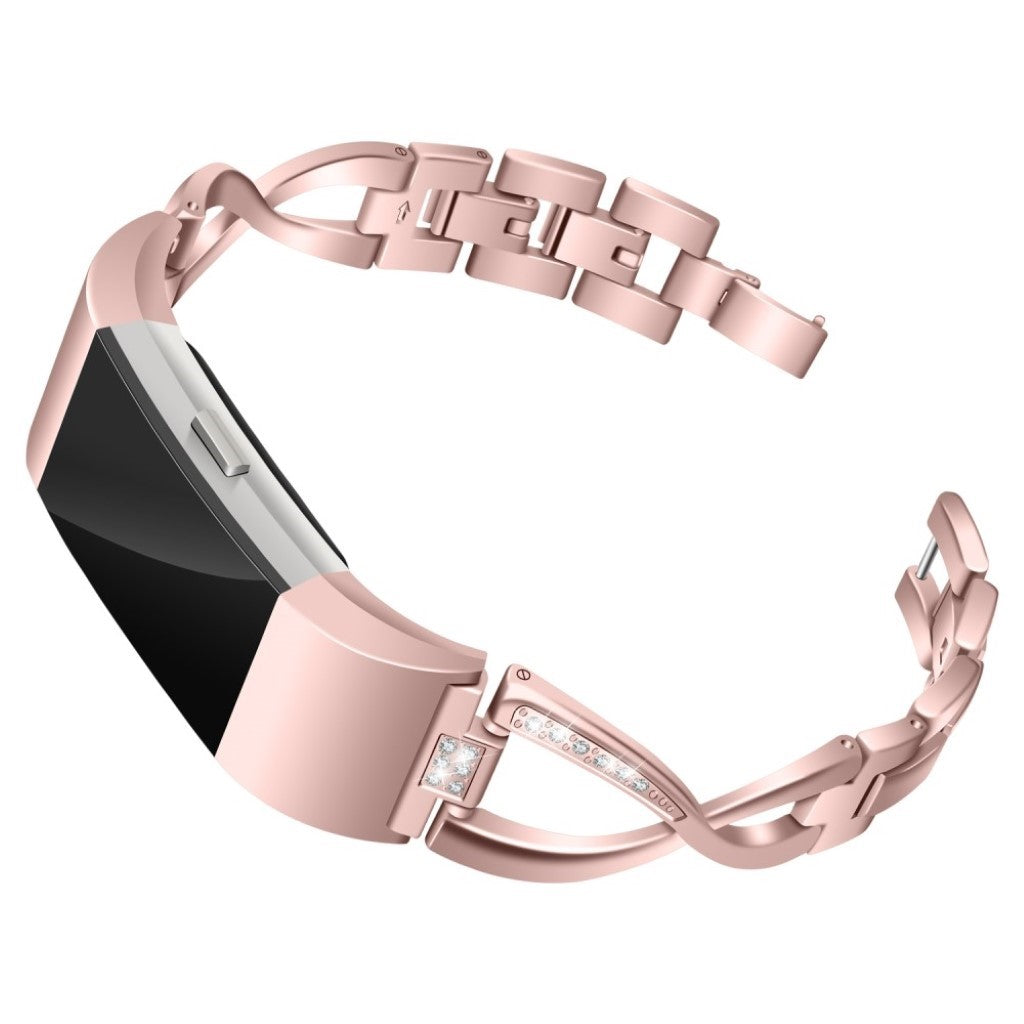 Mega fint Fitbit Charge 2 Metal og Rhinsten Rem - Pink#serie_3