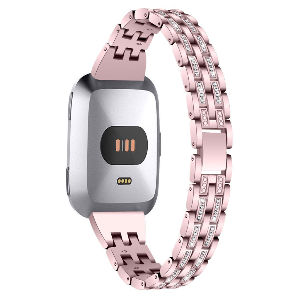 Kønt Fitbit Versa Metal og Rhinsten Rem - Pink#serie_3