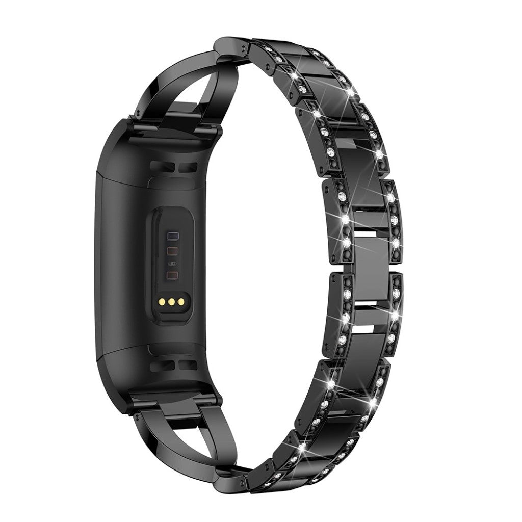 Meget flot Fitbit Charge 3 Metal og Rhinsten Rem - Sort#serie_1