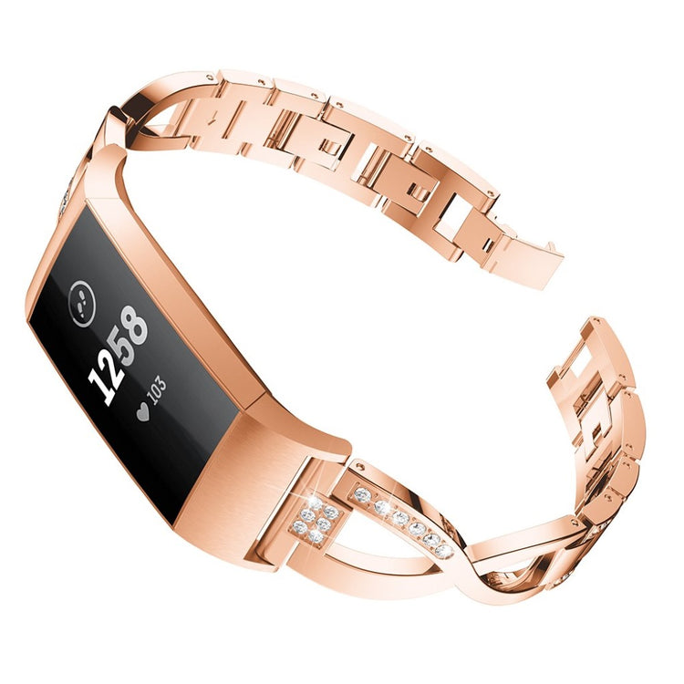 Meget flot Fitbit Charge 3 Metal og Rhinsten Rem - Pink#serie_3