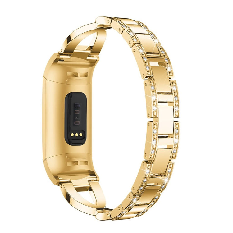 Meget flot Fitbit Charge 3 Metal og Rhinsten Rem - Guld#serie_4